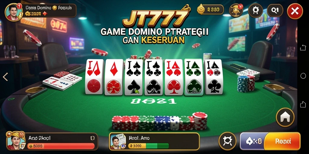 Tampilan menarik dari gameplay Domino JT777 yang kompetitif.